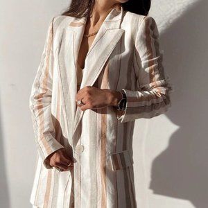 ZARA | LINEN BLEND STRIPED PASTEL BLAZER OVERSIZED | SIZE: SMALL